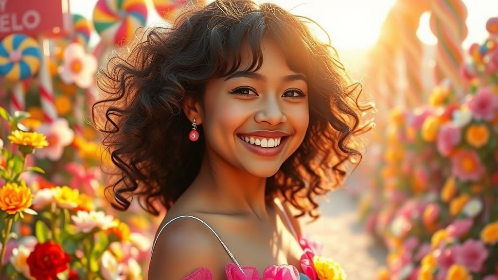 Woman in Candyland Garden, Digital Art Style