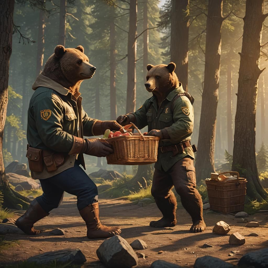 Fantasy Boxing Match: Man and Bear Fight for Picnic