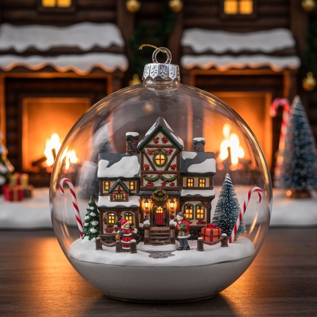 Cozy Christmas Village Inside Glass Bauble
