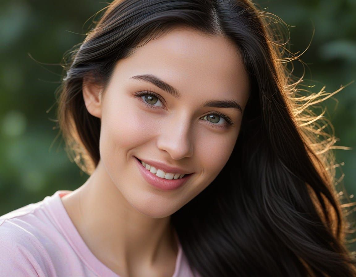 Hyper-Realistic Portrait of a Young Woman with Sapphire Eyes