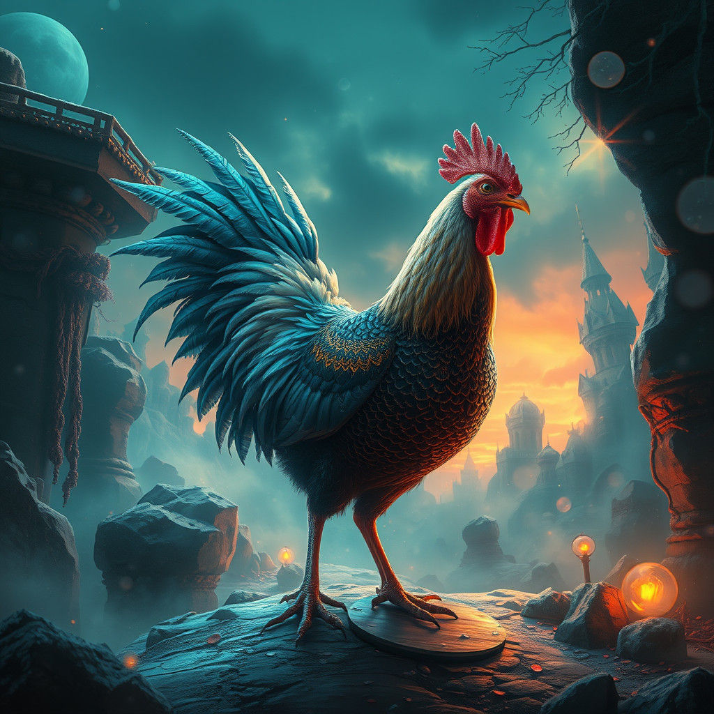 Majestic Hen in Surreal Dreamscape: Fantasy Art