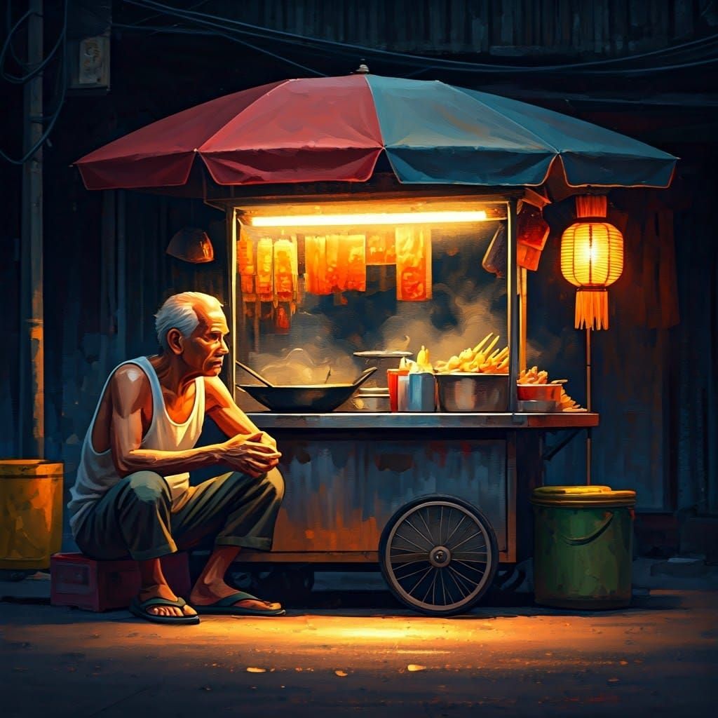 Bangkok Street Food Vendor Scene in Morning Light