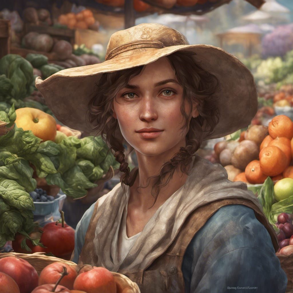 Farmers Market Portrait in Art Nouveau Style