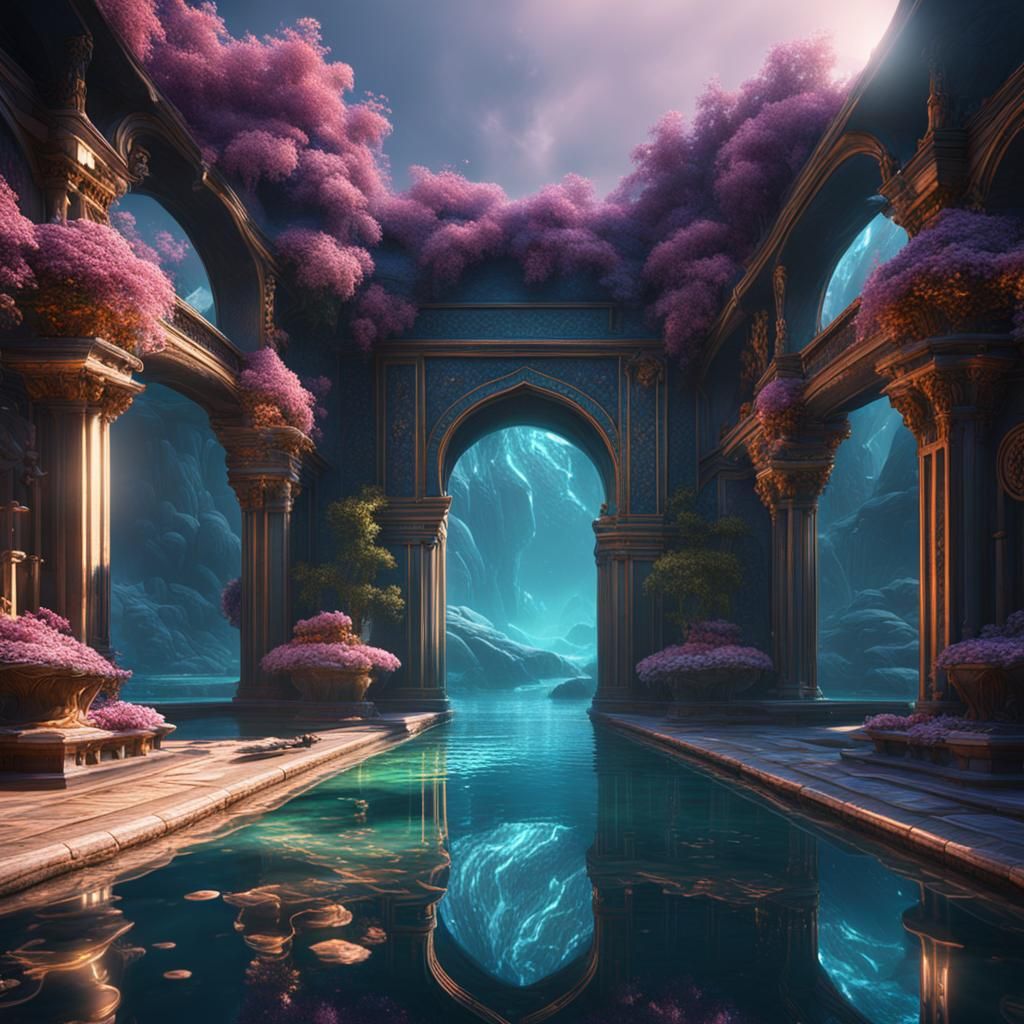 Fantastical Reflective Pool in Detailed Matte Painting
