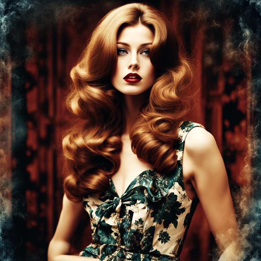 Vintage Portrait of a Gorgeous Woman with Long Hair