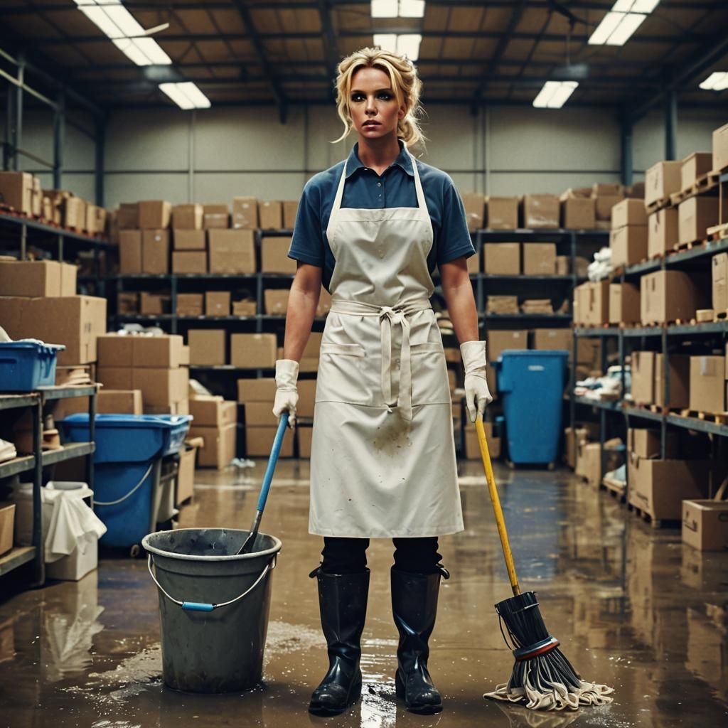 Britney Spears Cleans a Warehouse: Cinematic Film Still