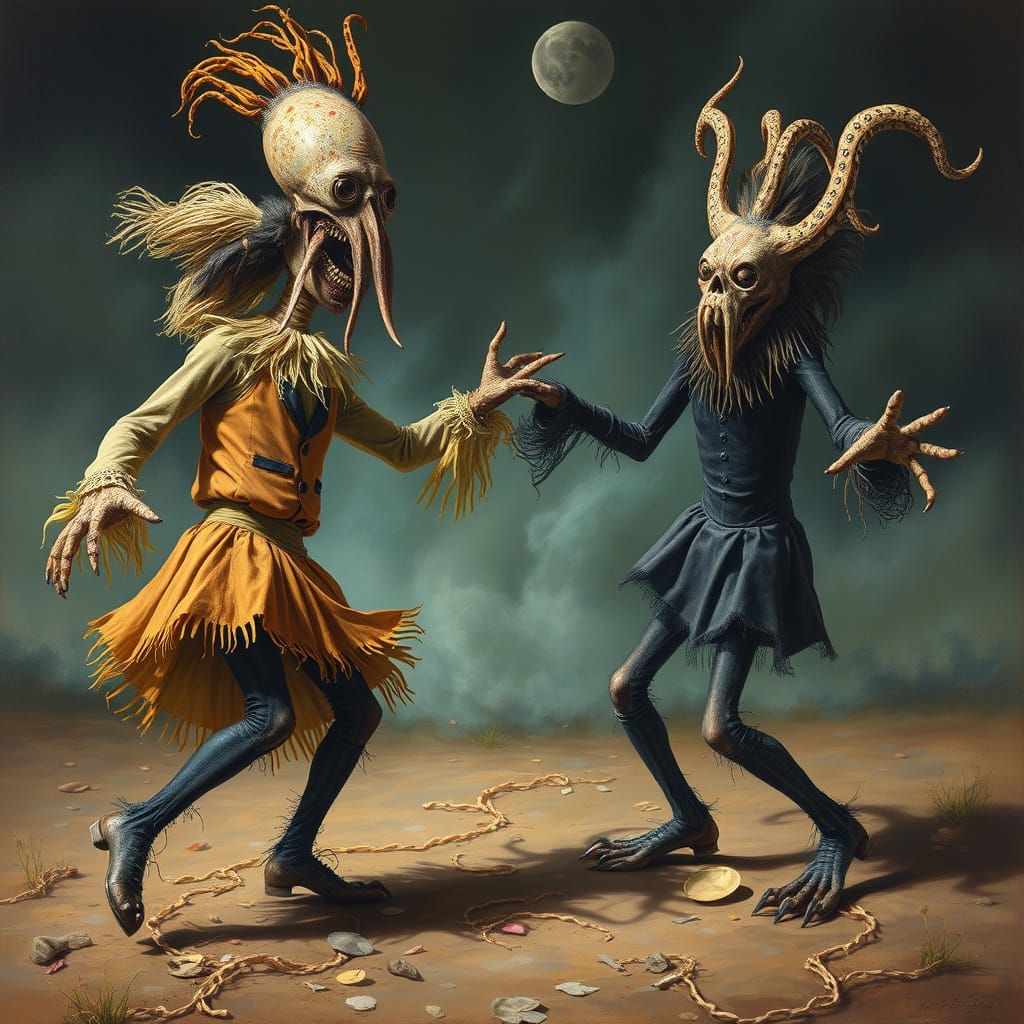 Surreal Scarecrow Squid Beast Dances in Oil