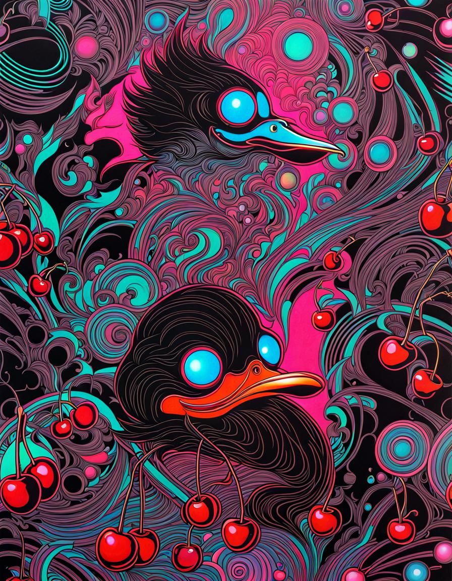 Cherries in Art Deco Style with Neon Glow