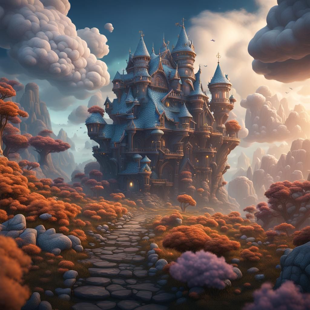 Fantastical Hamster Cloudscape: Detailed Matte Painting