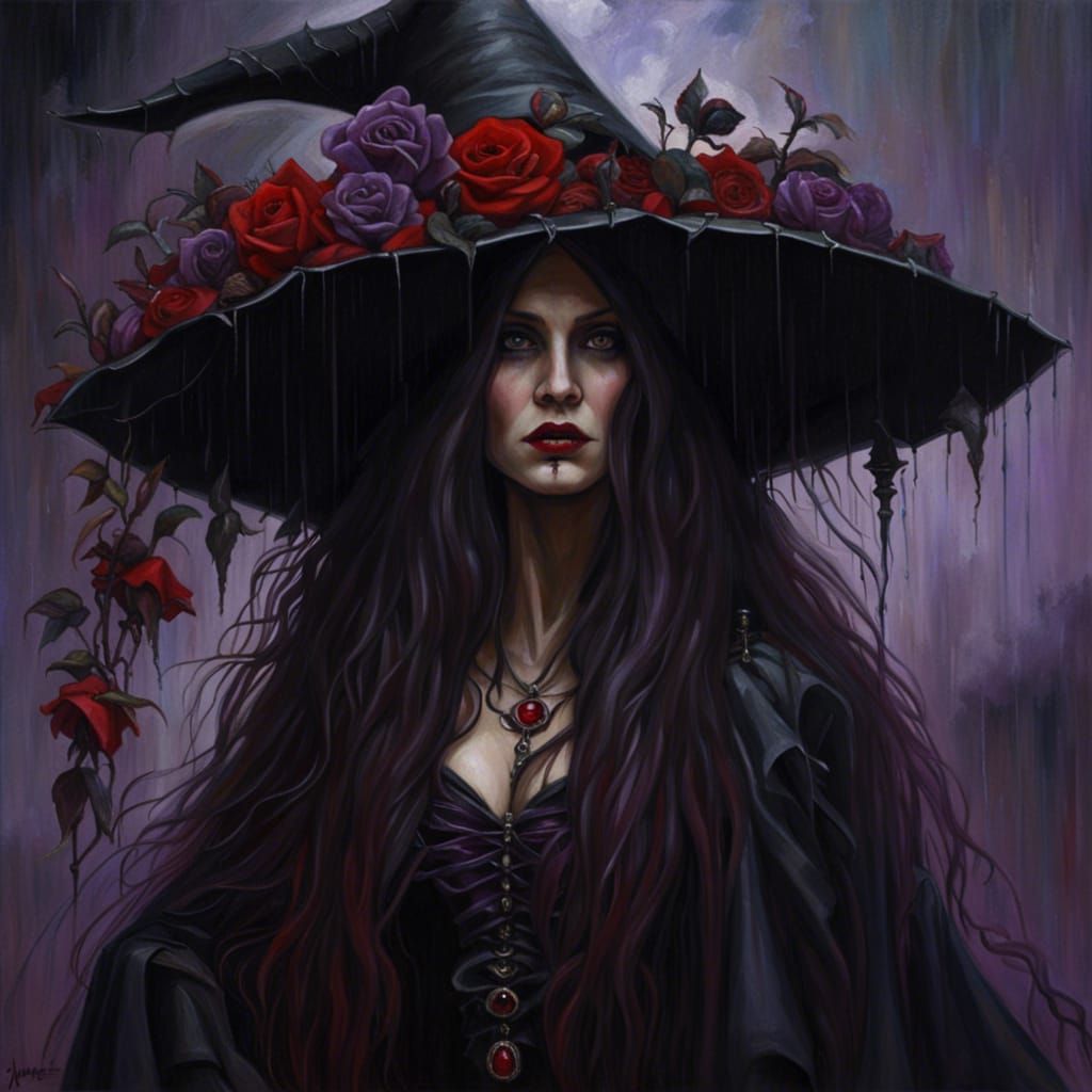 Gothic Vampiric Faerie in Dark Rose Garden