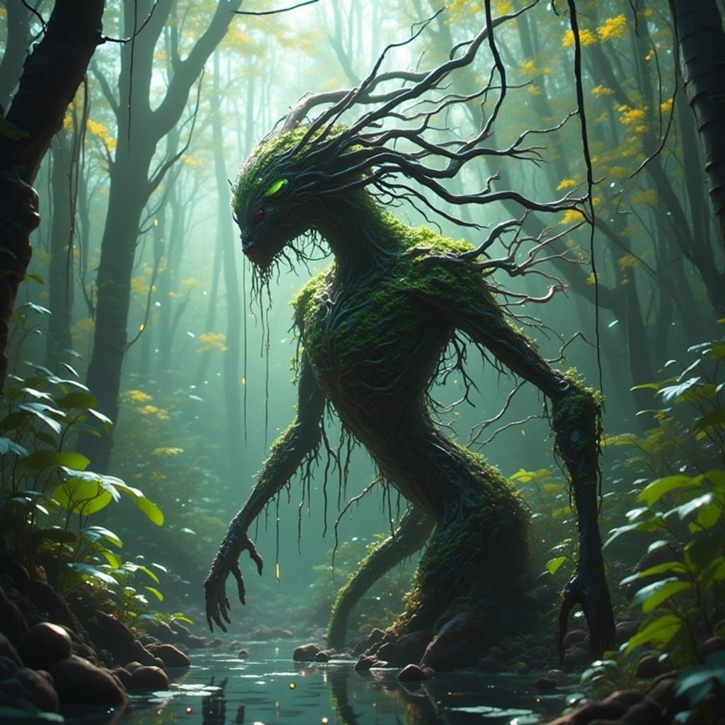 Ethereal Swamp Creature Emerges from Mystical Foliage