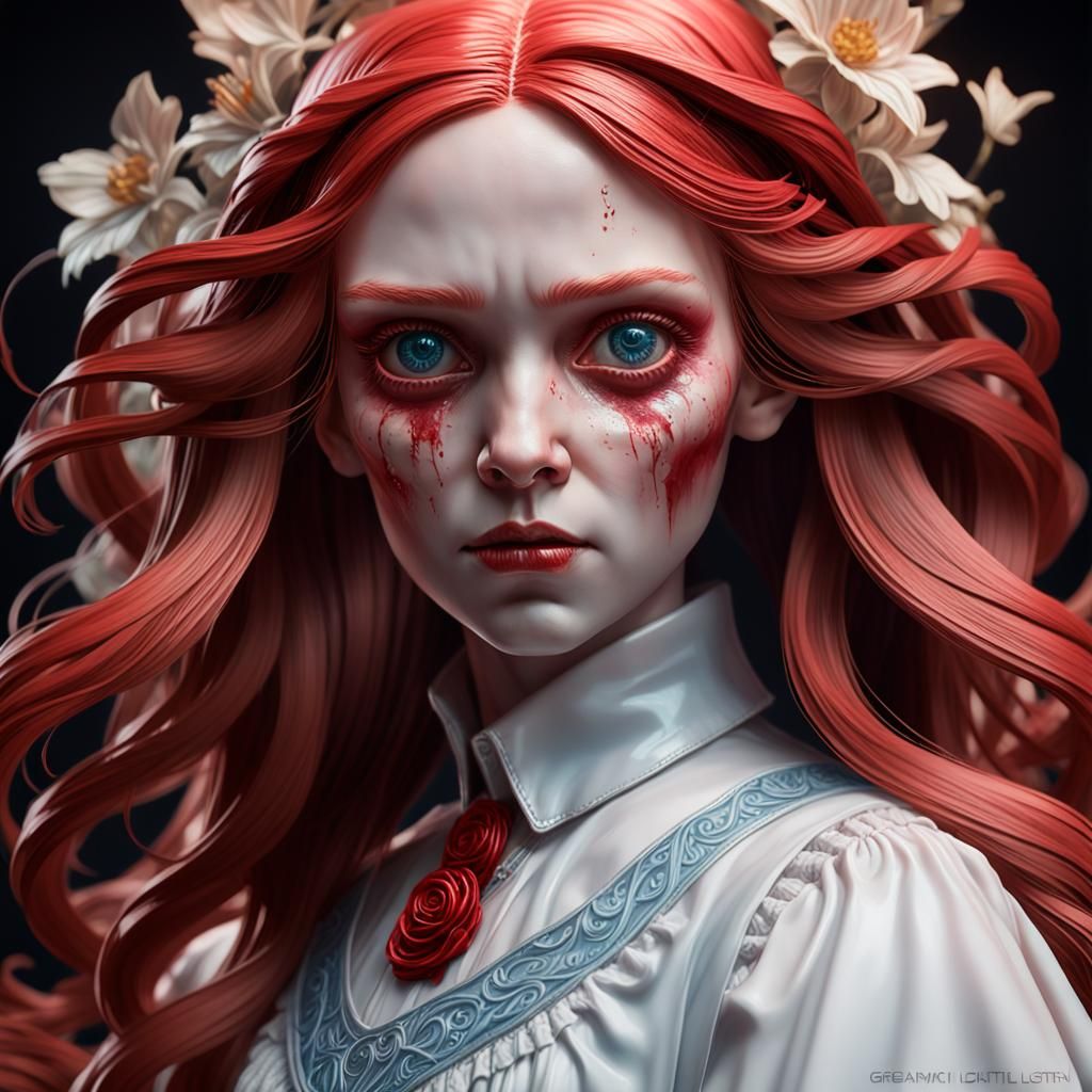 Satanic Porcelain Doll Portrait in Hyperdetailed Style