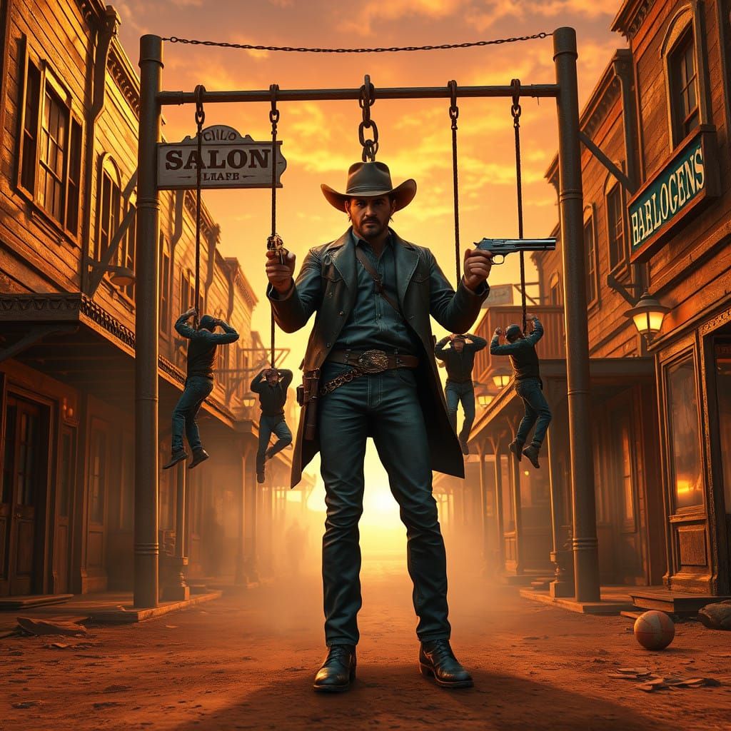 Epic Wild West Gunfight Scene with Wyatt Earp