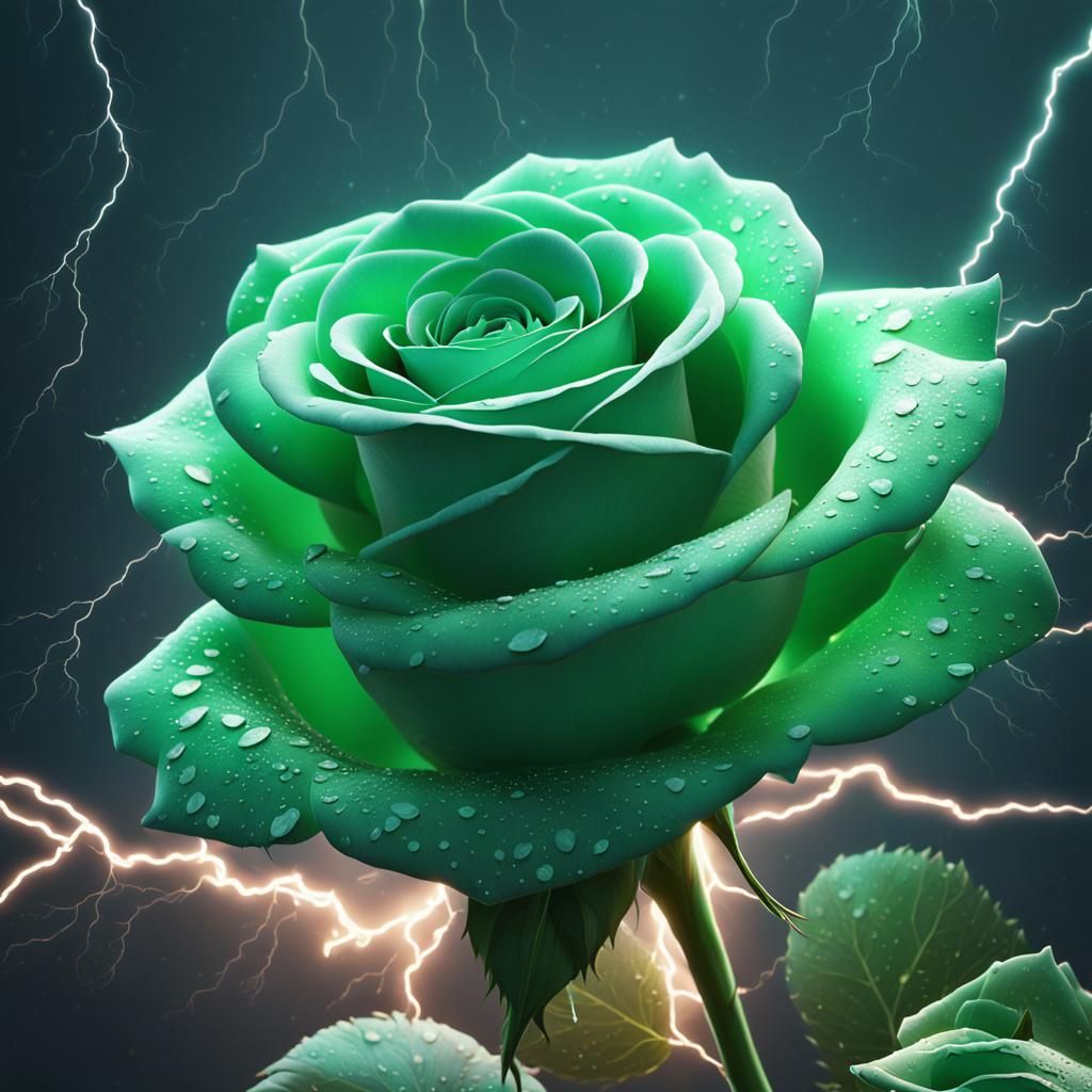 Light Green Rose with Lightning in Fantasy Art