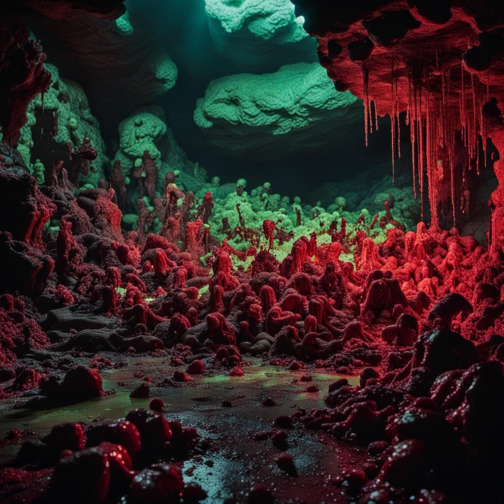 Dramatic Phosphorescent Cave Scene in Cinematic Style