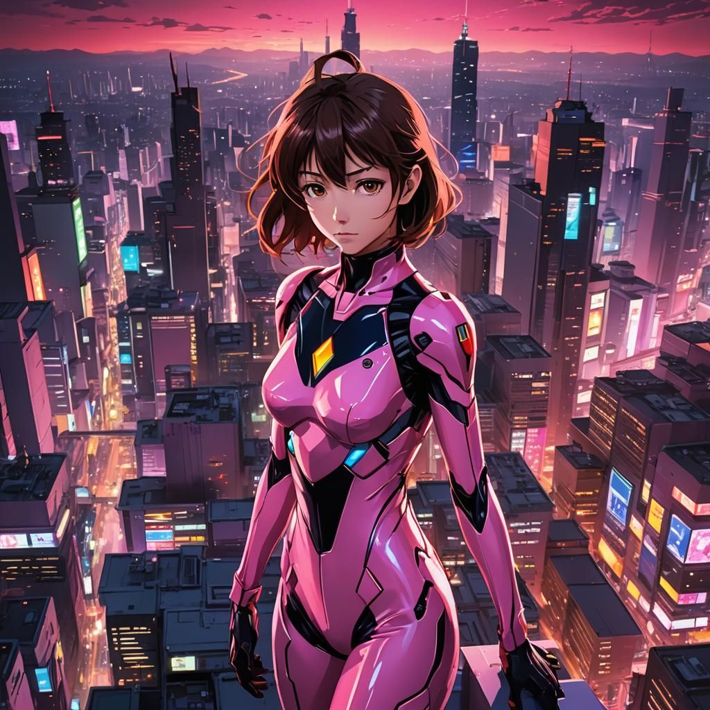 Mari Makinami in Futuristic Cityscape, Anime Style