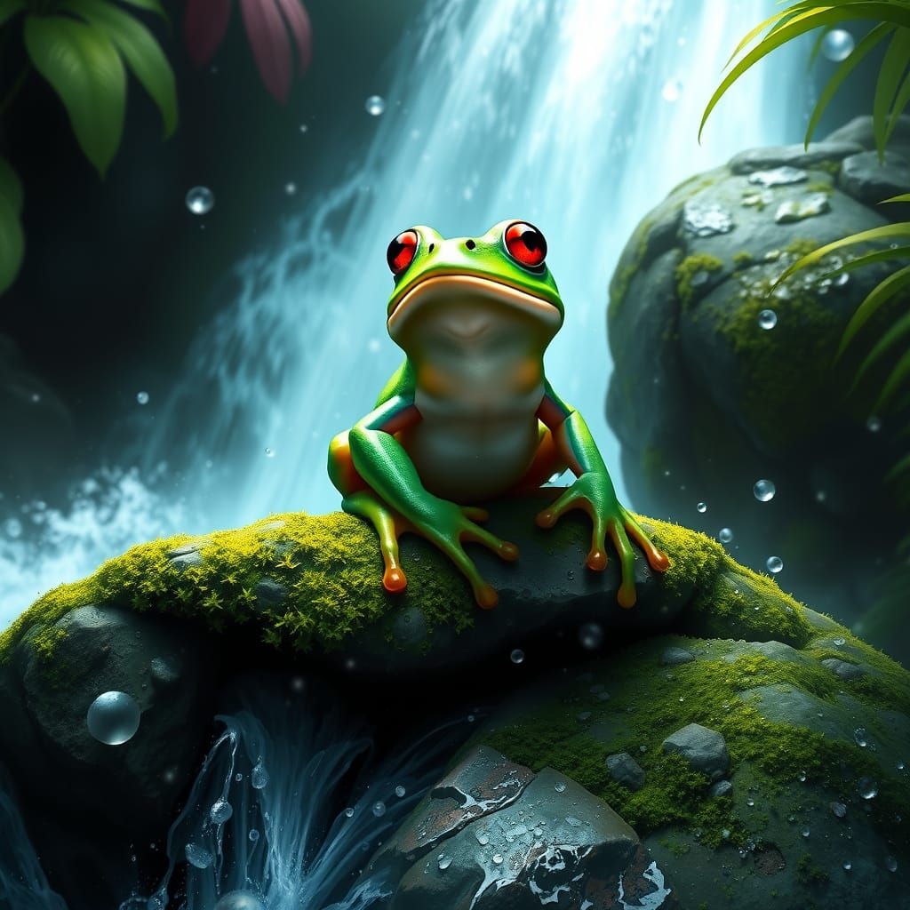 Green Frog Serenades Underwater Falls