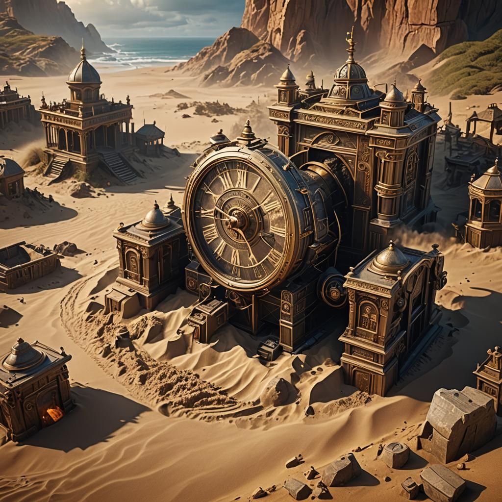 Sand Time Machine in Old Time: Detailed Matte Painting