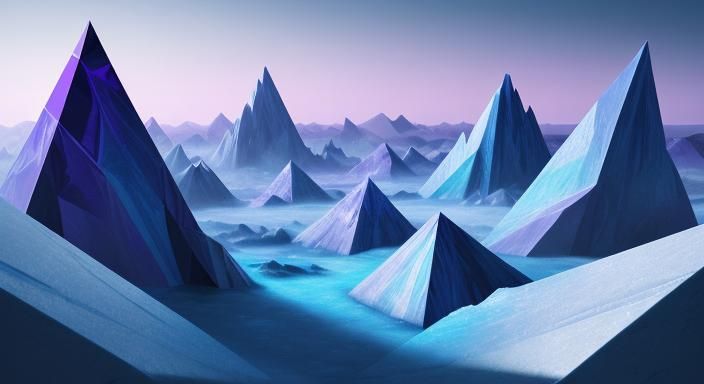 Icy Cubist Landscape on Neptune in Sapphire Hues