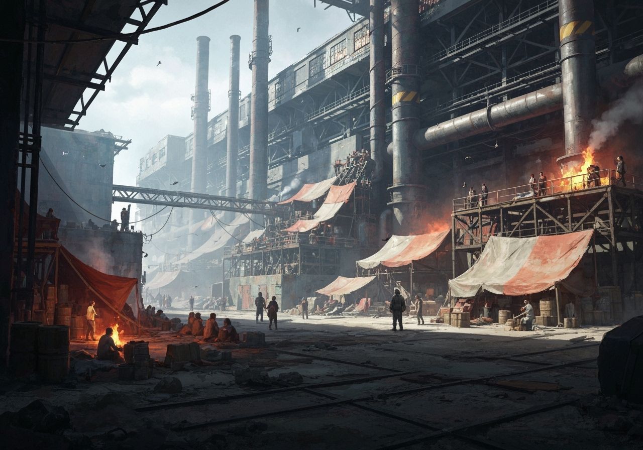 Derelict Factory Settlement in Post-Apocalyptic Concept Art