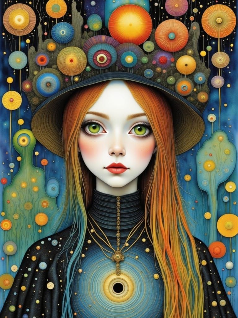 Whimsical Gothic Woman in Watercolor Fairytale