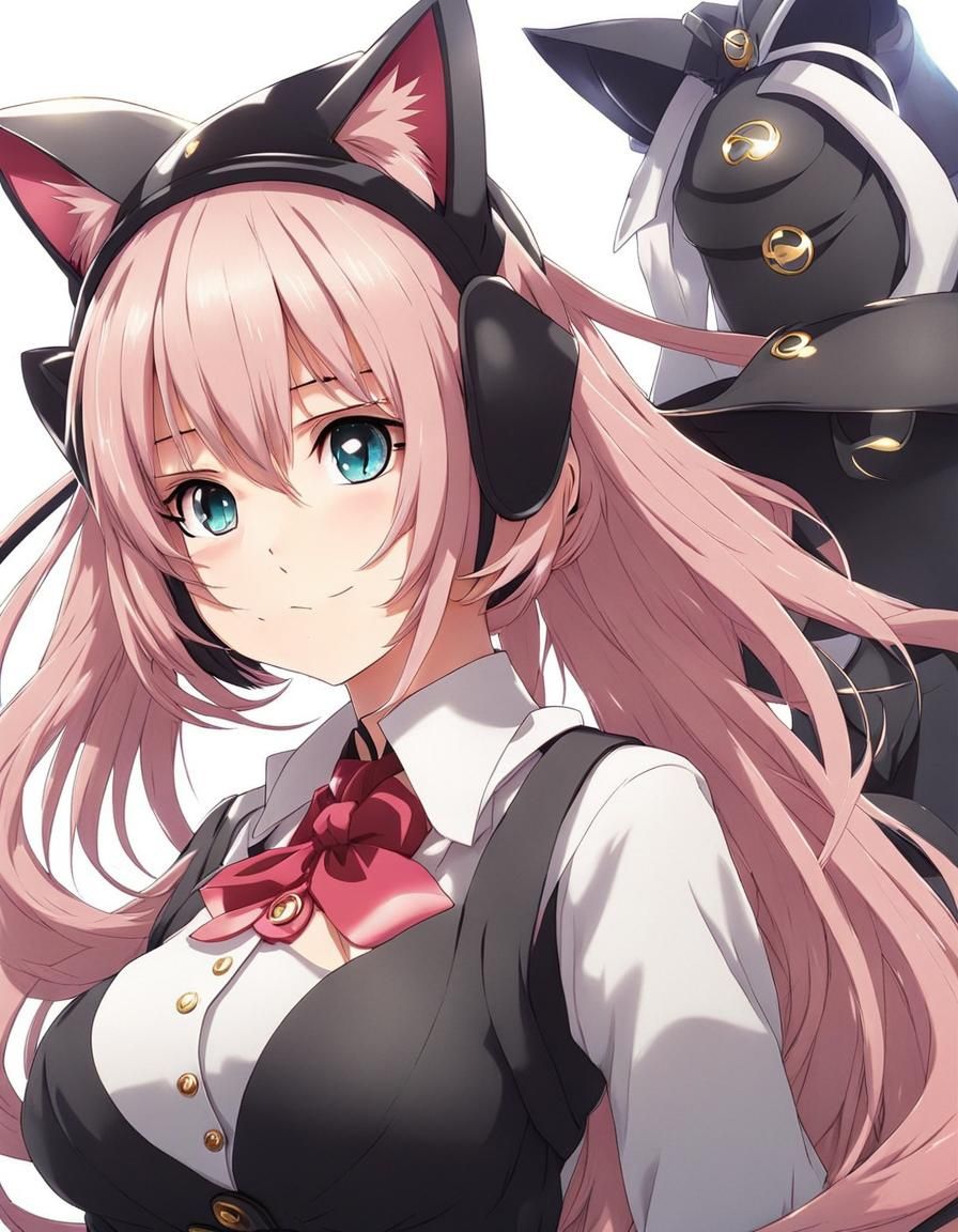 Anime Catgirl with Two-Tone Hair in Manga Style