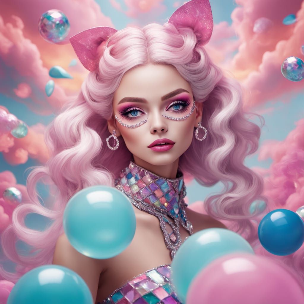 Glamorous Harlequin with Chess Pieces in Surreal Scene