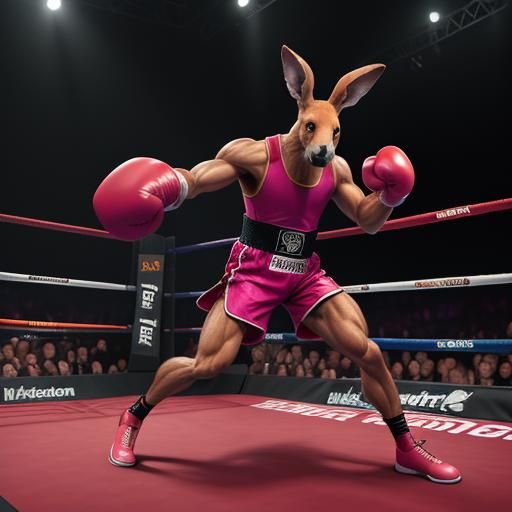 Kangaroo vs Rabbit Boxing Match, Fantasy Art