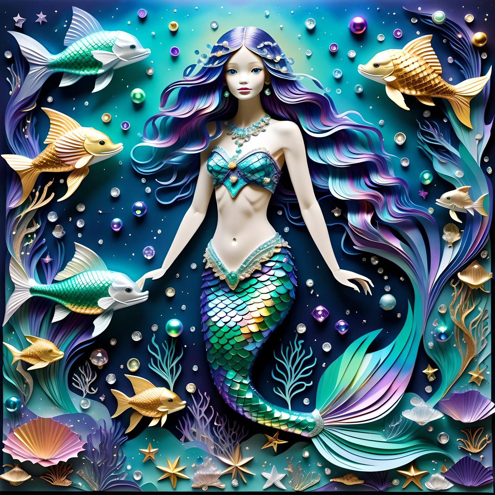 Iridescent Galactic Mermaid: A Paper-Crafted Masterpiece
