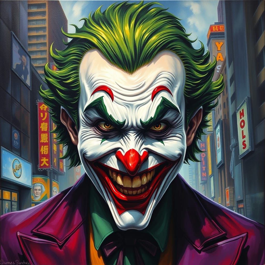 Dark Gotham City Portrait in Gothic Oil Painting Style