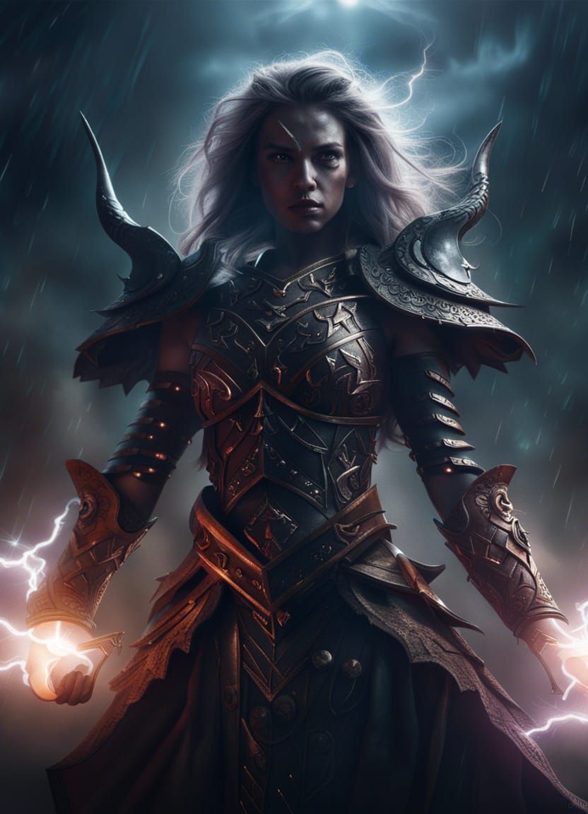 Sinister Lightning Wizard Warrior in Digital Matte Painting