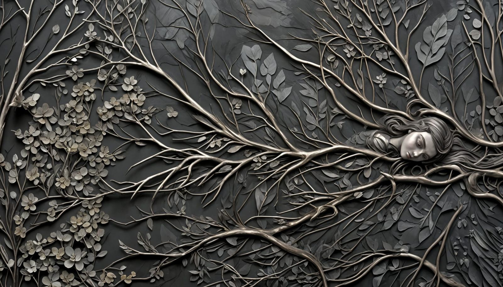 Fallen Angel with Impasto Flowers and Branch Wings