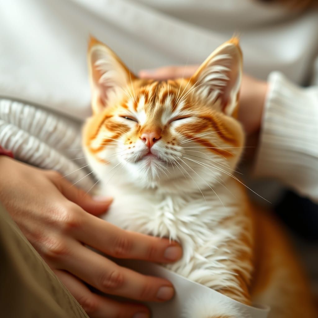 Origami Cat Enjoying Affection: Papercraft Art