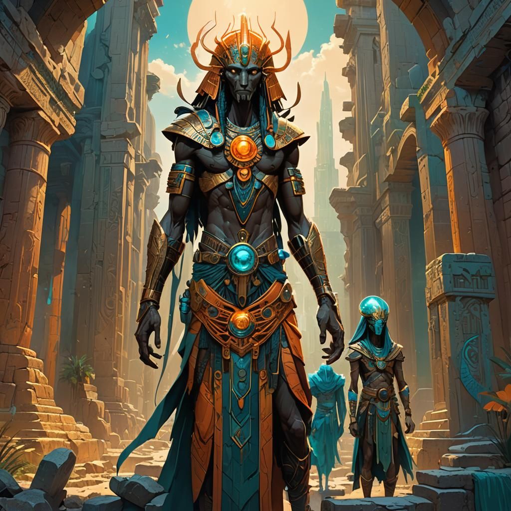 Thoth and Calchas in Ancient Ruins: Rutkowski Style