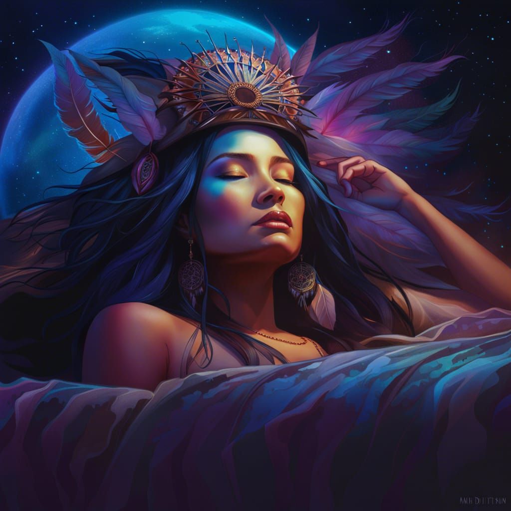 Dreamy Sleeping Woman with Machine Headgear