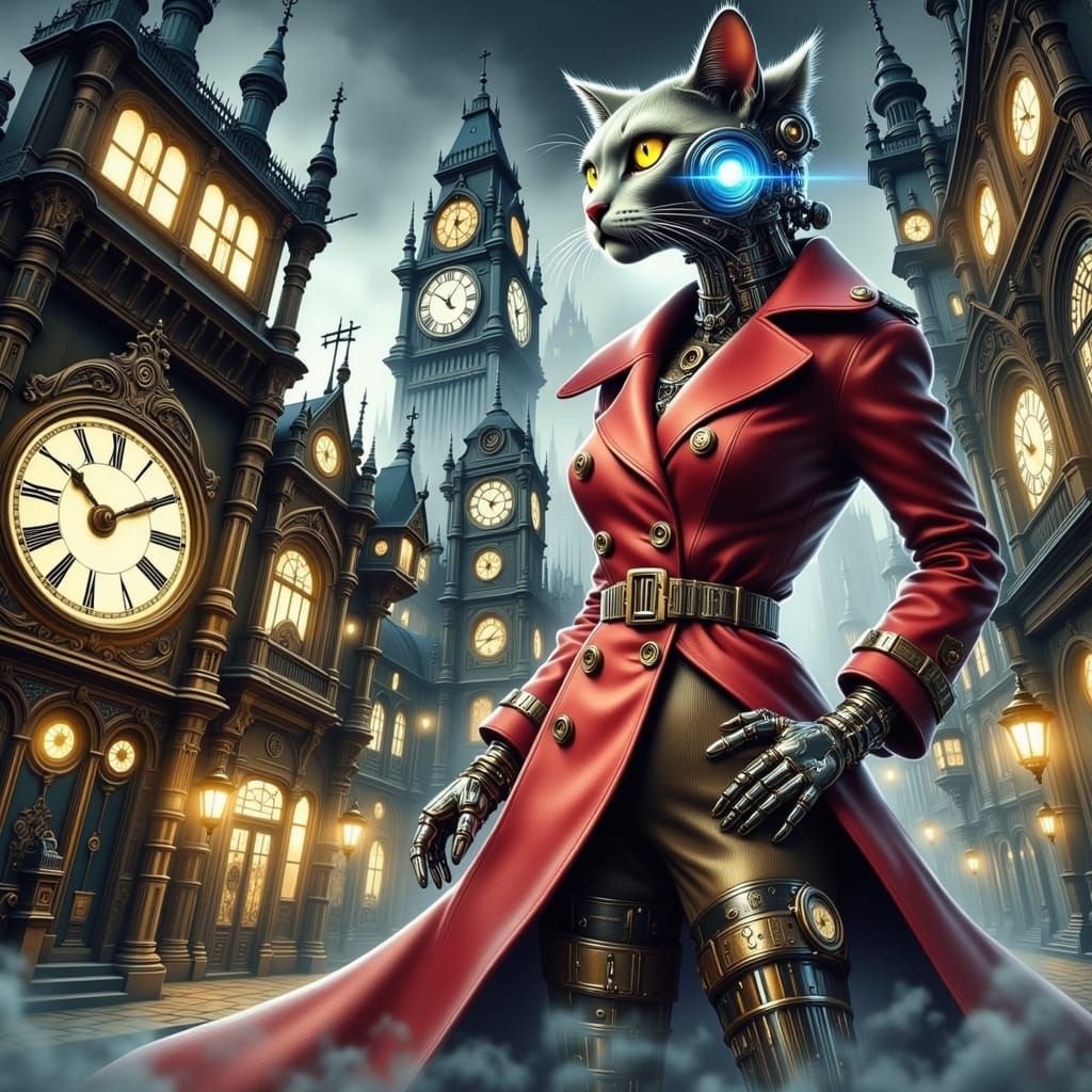 Steampunk Feline Detective in Clockwork City