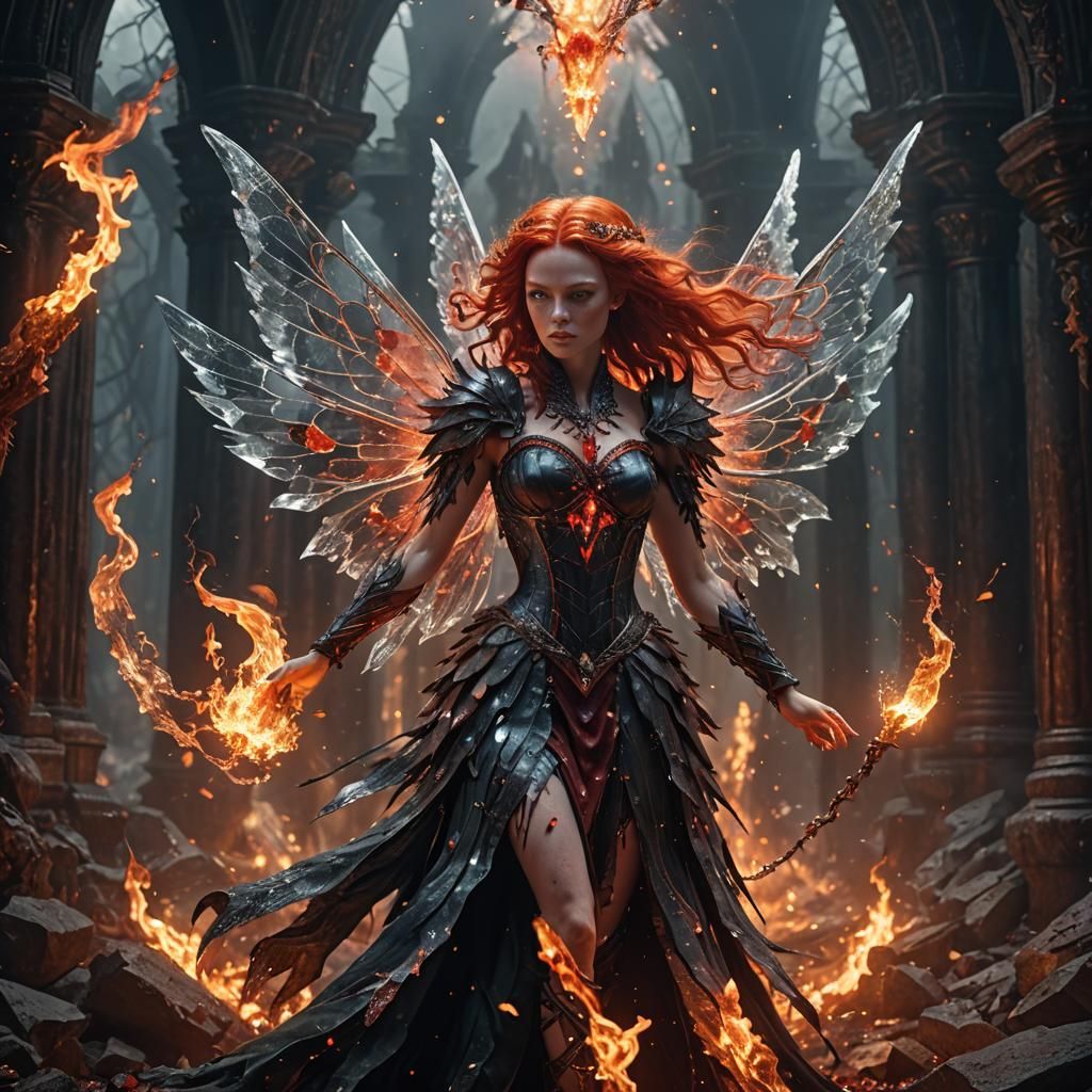 Blood Crystal Fairy with Fiery Dress in Digital Art