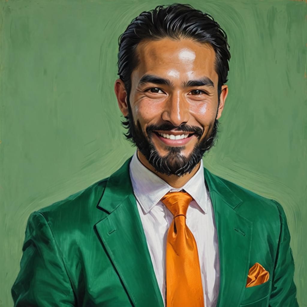 Bearded Man in Green Suit, Impasto Expressionist Portrait