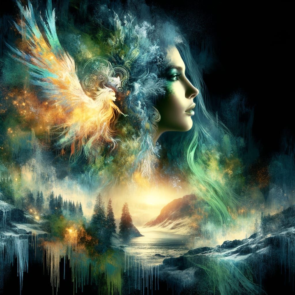 Norse Goddess Double Exposure Portrait in Digital Art