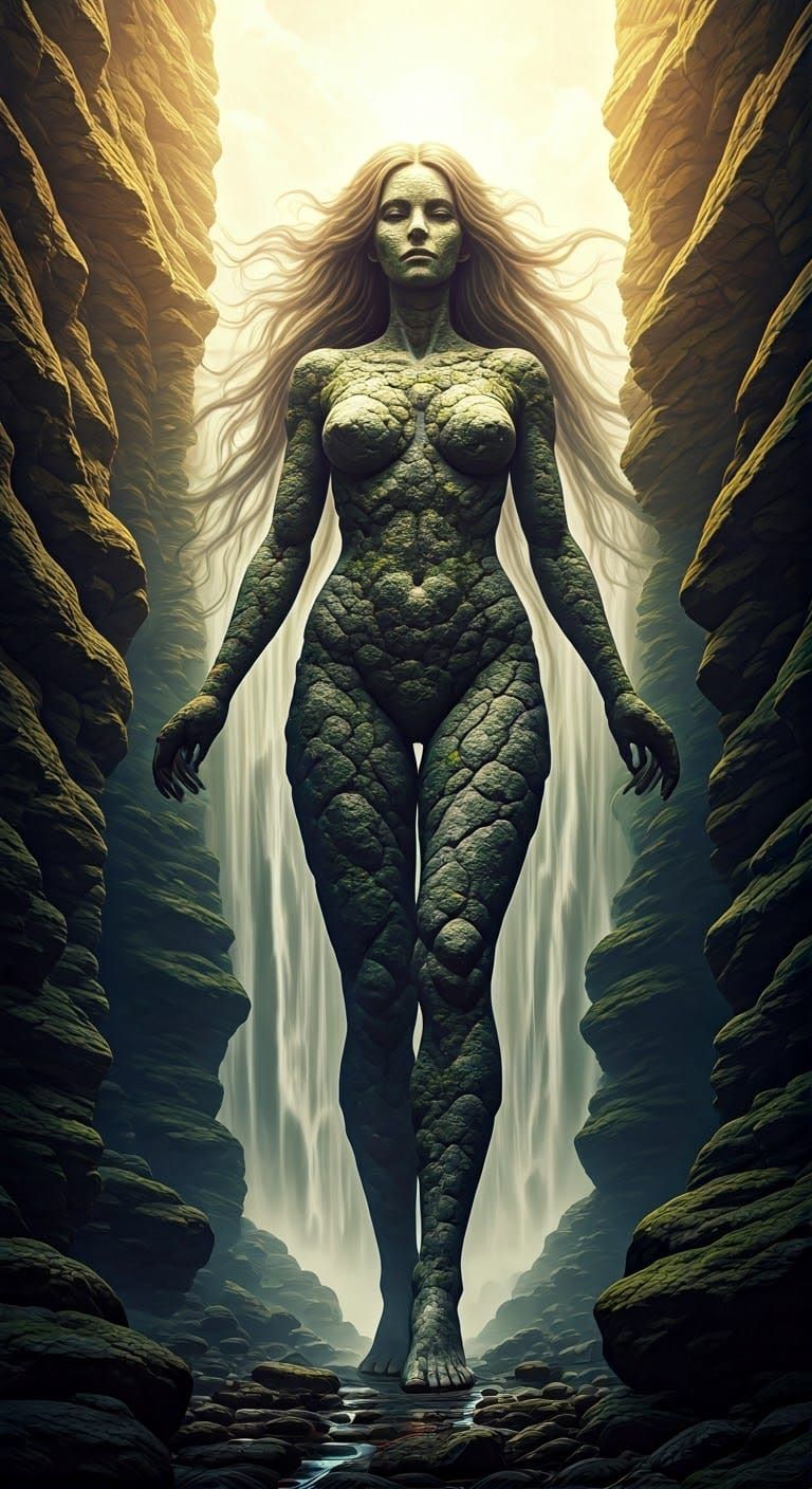 Majestic Stone Giantess Emerges from Cliffside