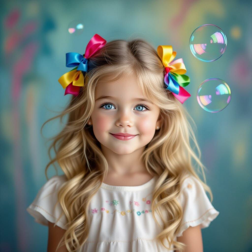 Pretty Blonde Girl Blowing Soap Bubbles