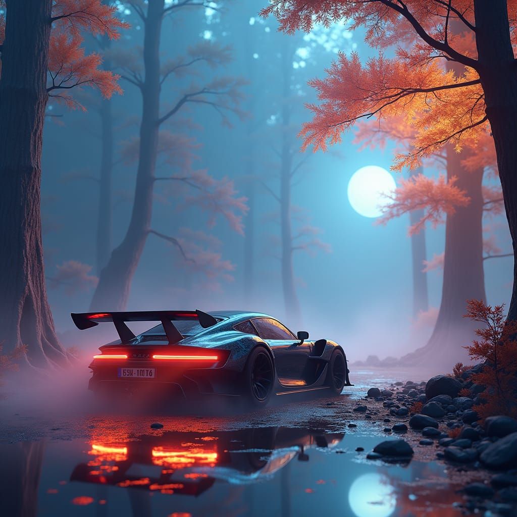 Futuristic Sports Car in Dreamlike Landscape