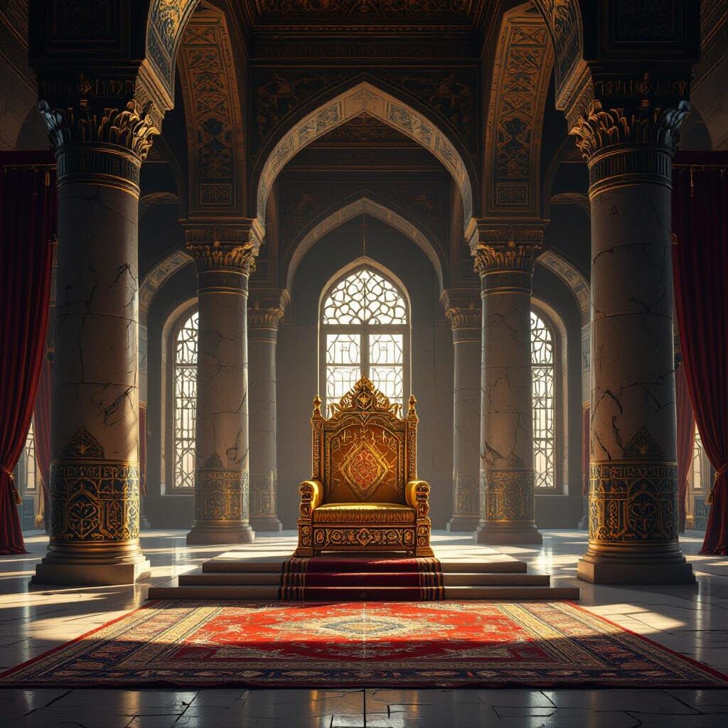 Majestic Ancient Persian Throne Hall in Matte Painting Style