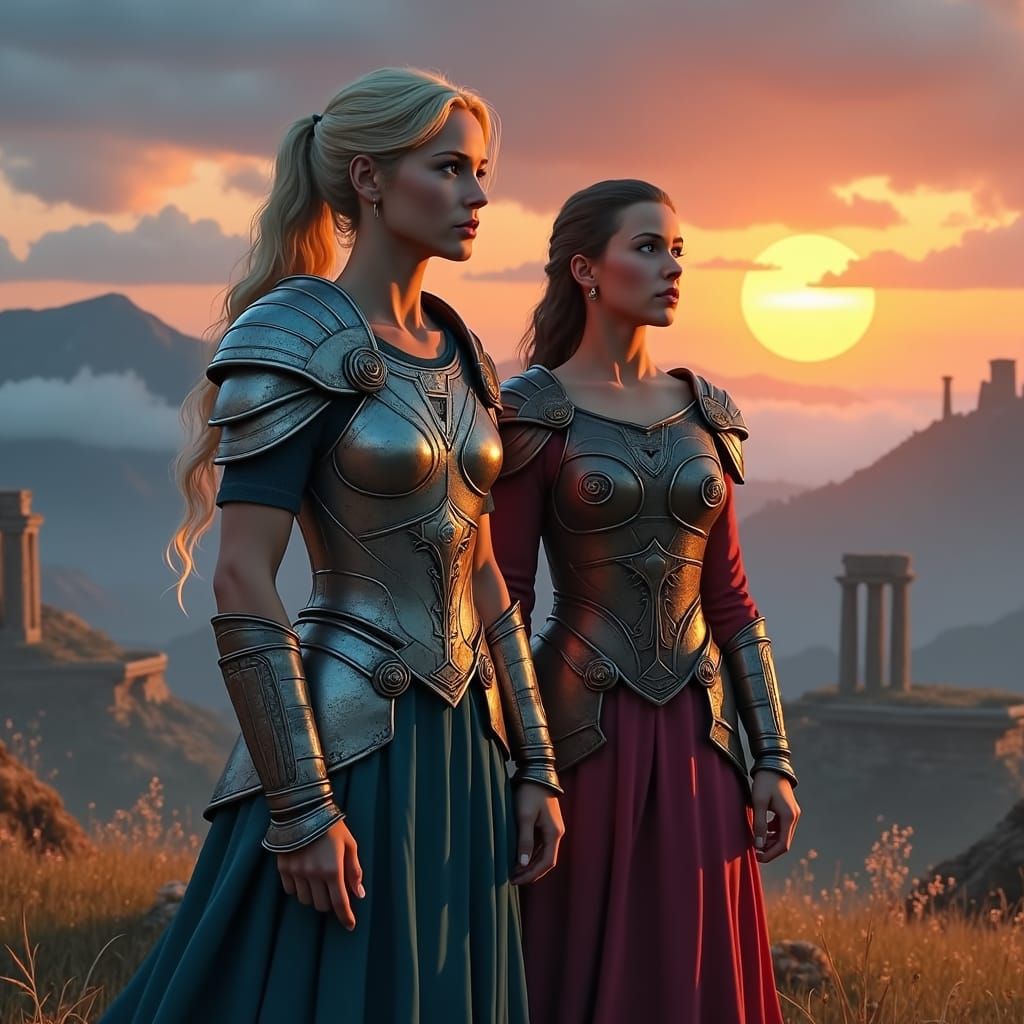 Annabeth and Percy Jackson in Mystical Greek Landscape