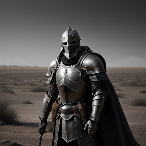 Battle-Worn Knight in Desolate Fantasy Wasteland
