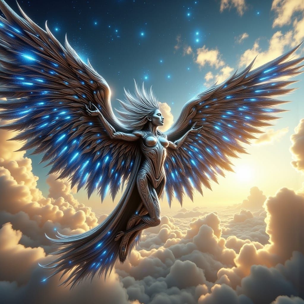 Chrome Valkyrie in Battle, Giger & Rothko Inspired