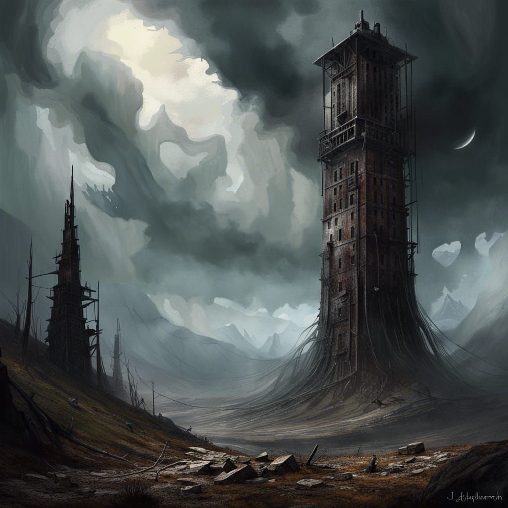 Dystopian Tower Looms Over Grim Mountain Town