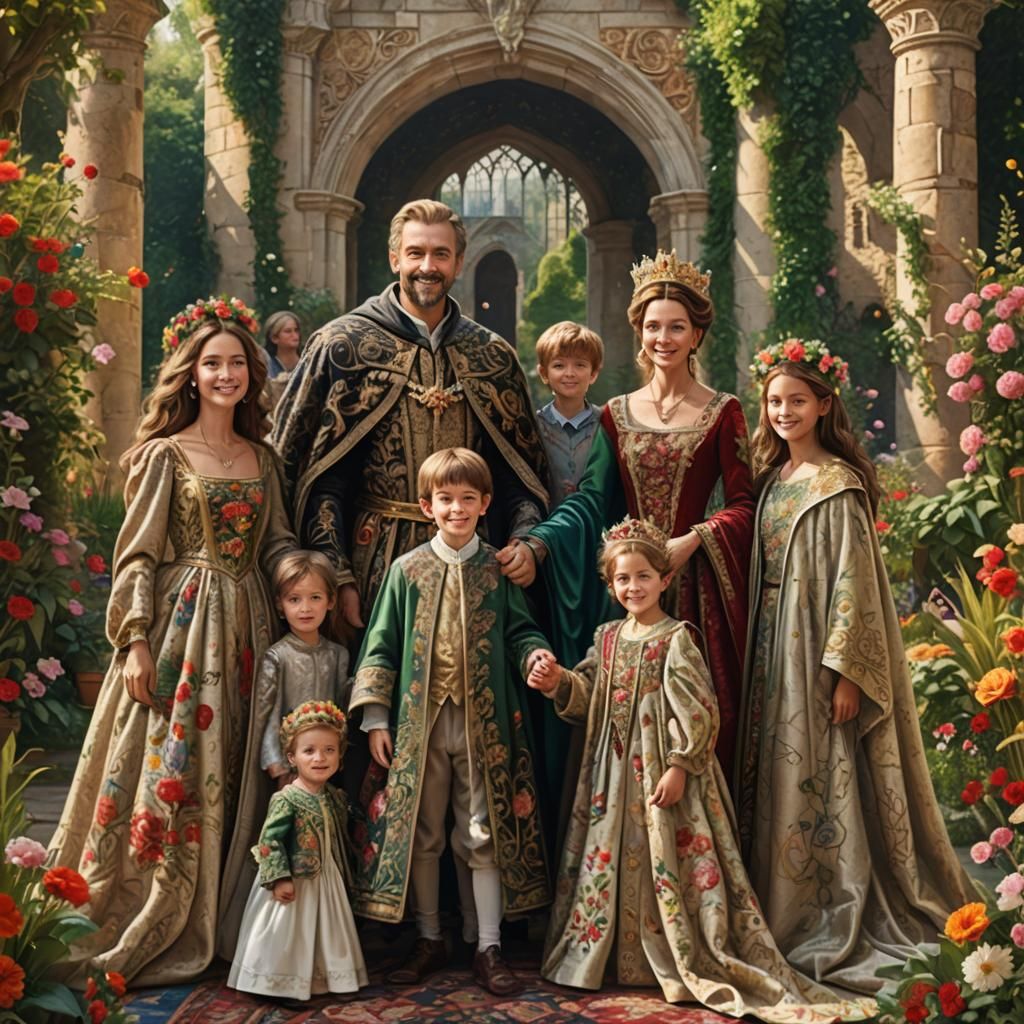 Italian Royal Family Portrait in Castle Garden