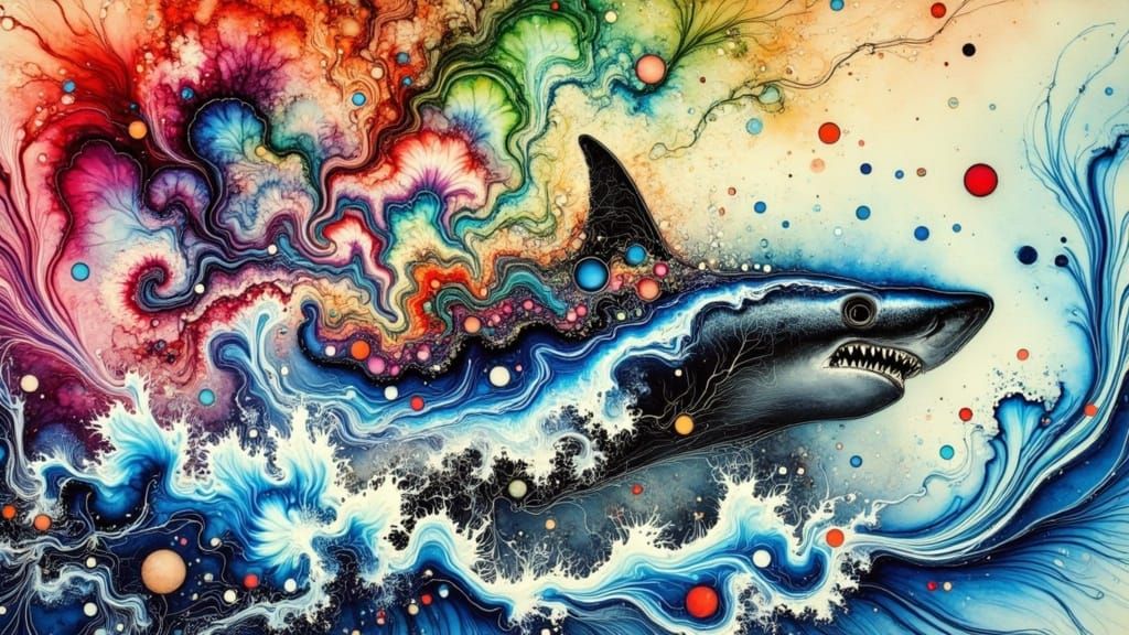 Samurai Cat Rides Shark Past Itsukushima Shrine