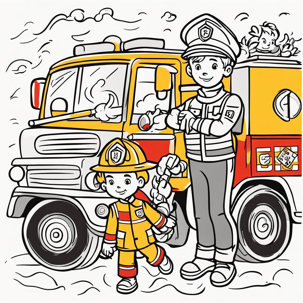 Firefighter Carries Boy: Simple Coloring Page for Kids